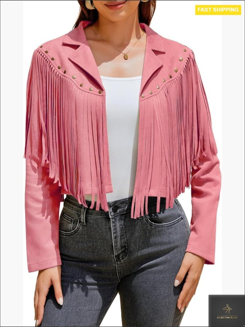 Faux Suede Leather Fringe Tassel Motorcycle Cropped Open Front Jacket Coat